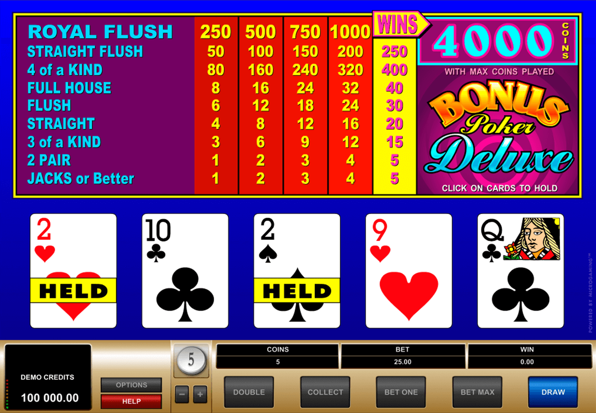 bonus poker delue microgaming