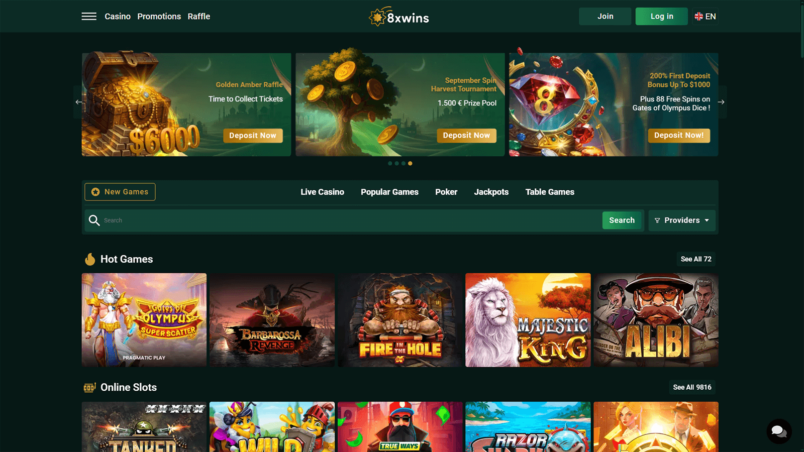 8xwins Casino Homepage in South Africa
