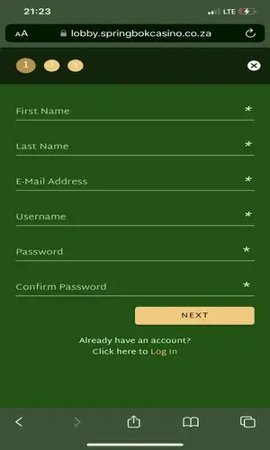 Fill in Springbok casino sign up form