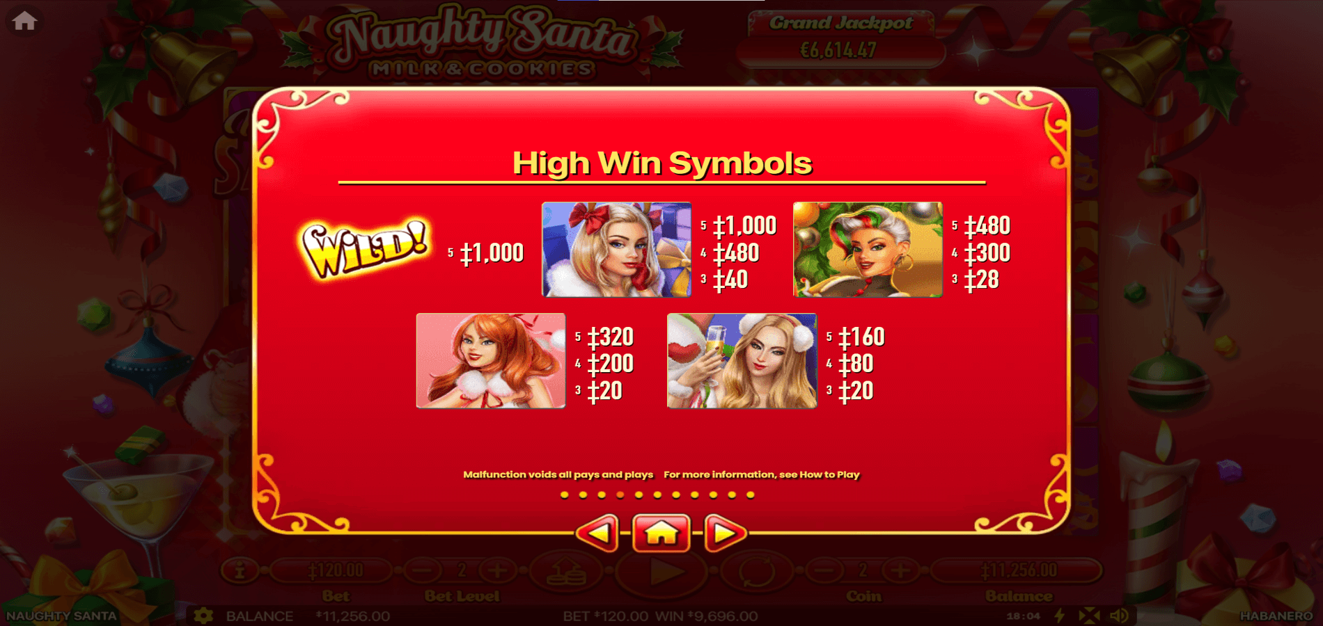 High win symbols in Naughty Santa Milk & Cookies