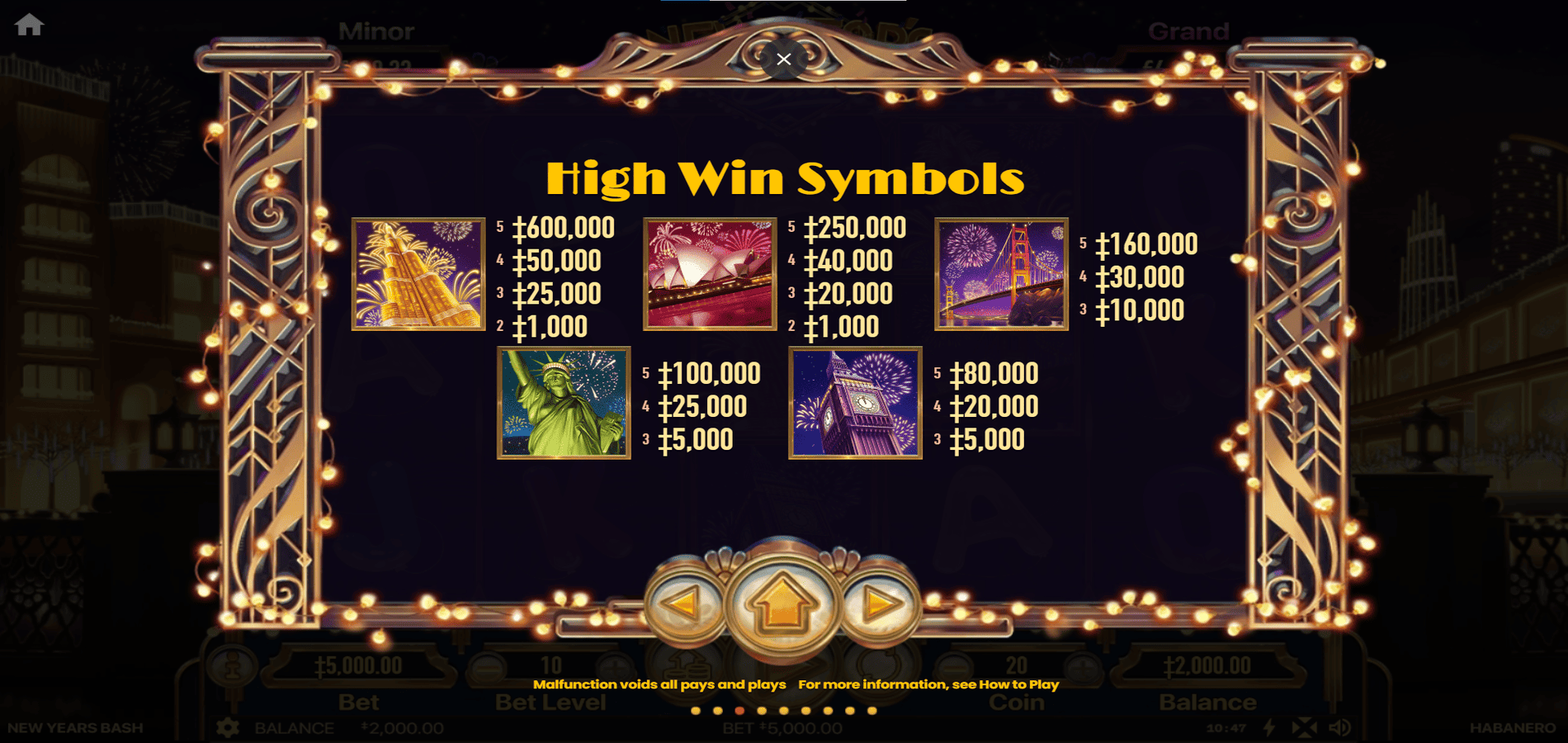 High win symbols in New Year's Bash