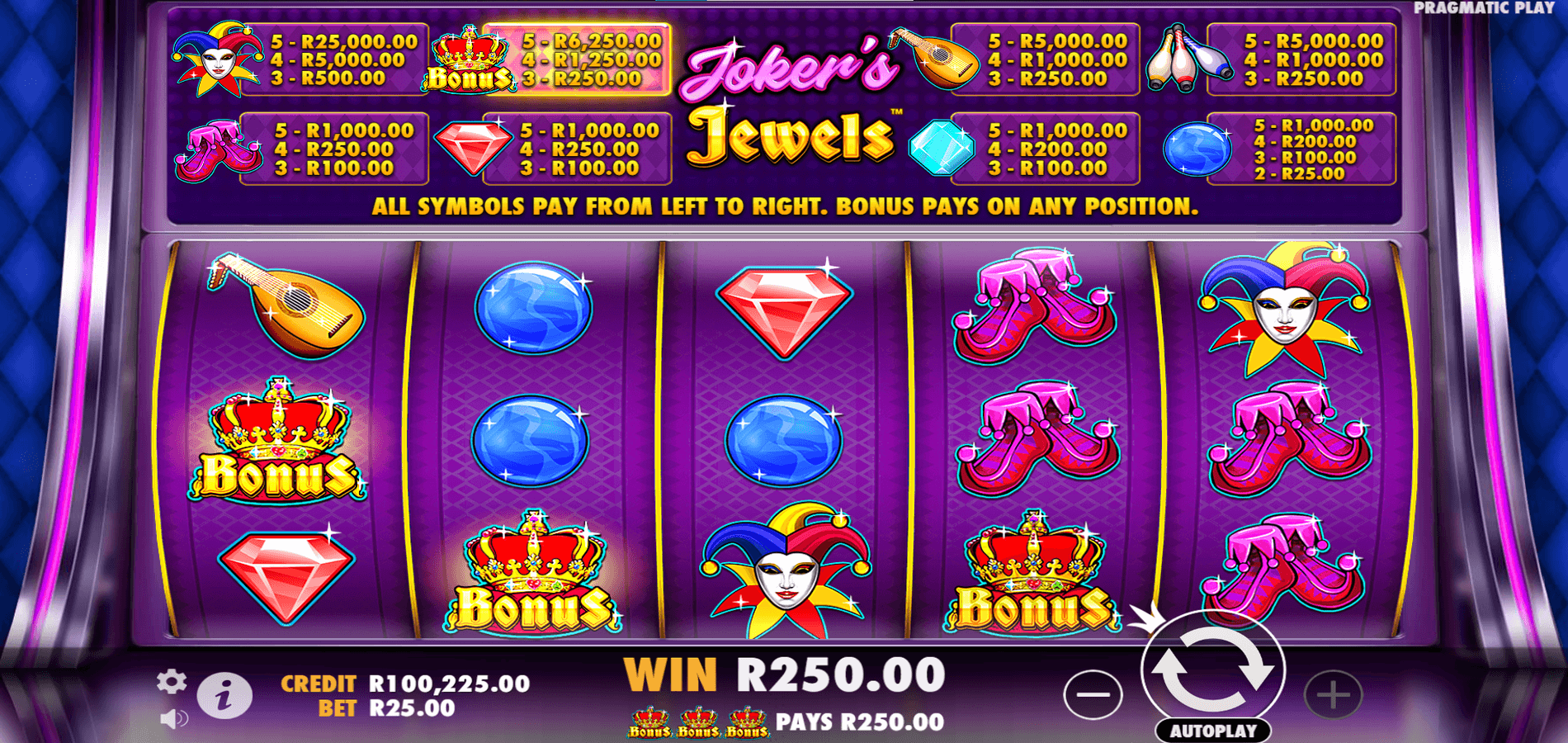 Jokers Jewels slot R250 win