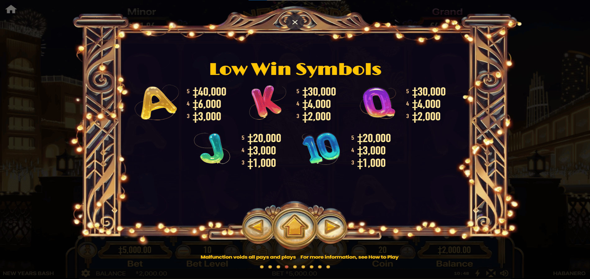 Low win symbols in New Year's Bash