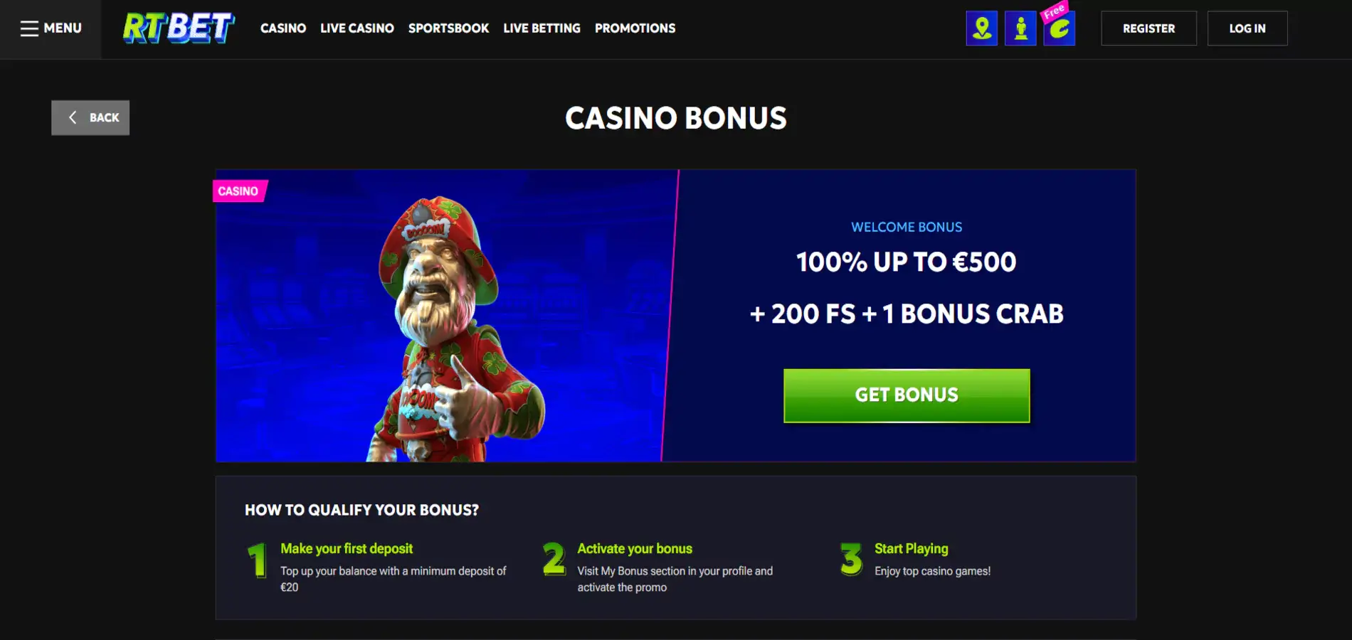 RTbet Casino welcome bonus