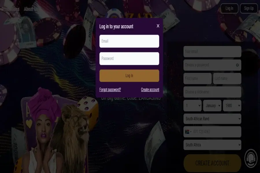 Recover ZAR casino login credentials 1step