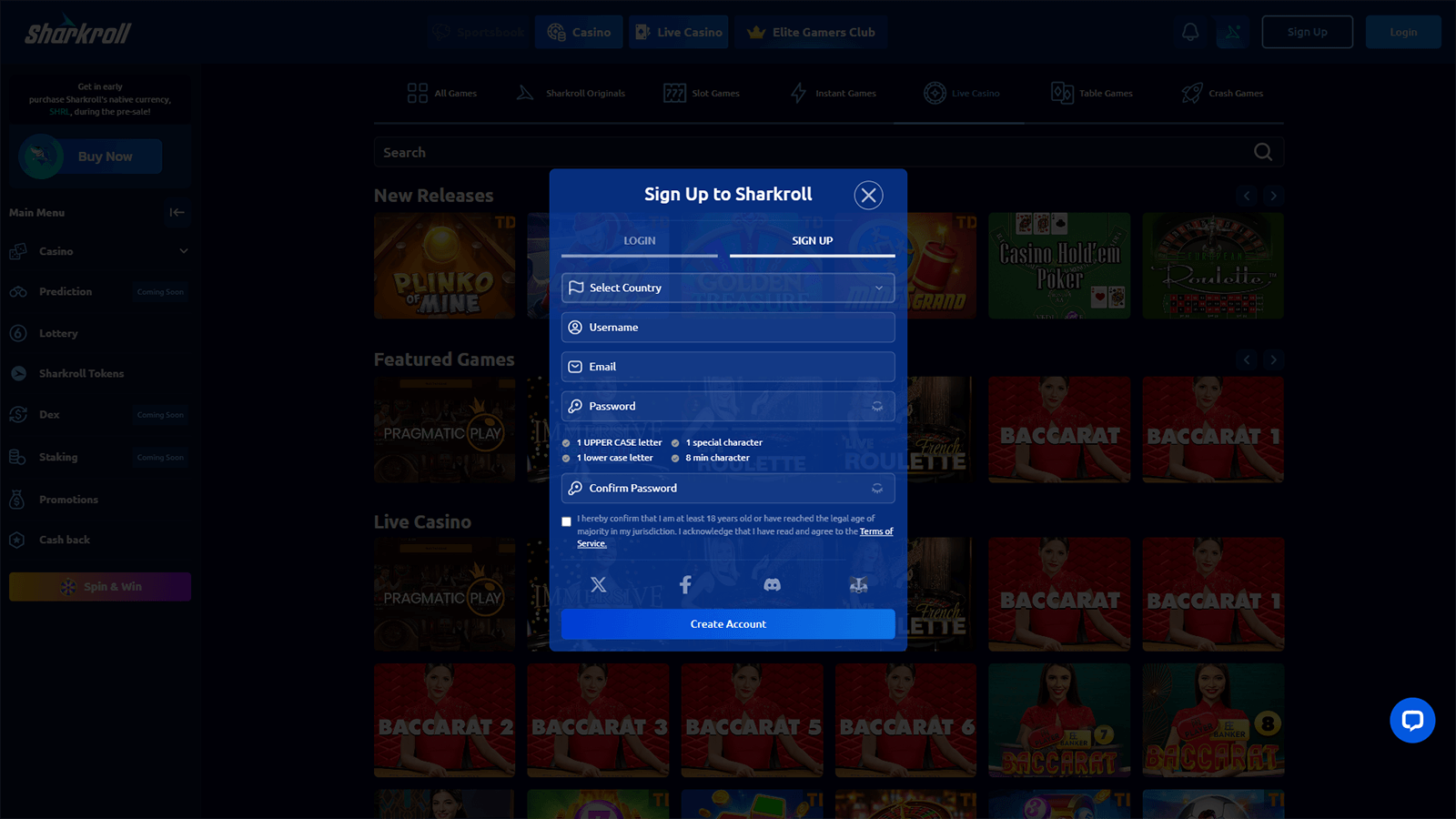 Registration Process at Sharkroll Casino