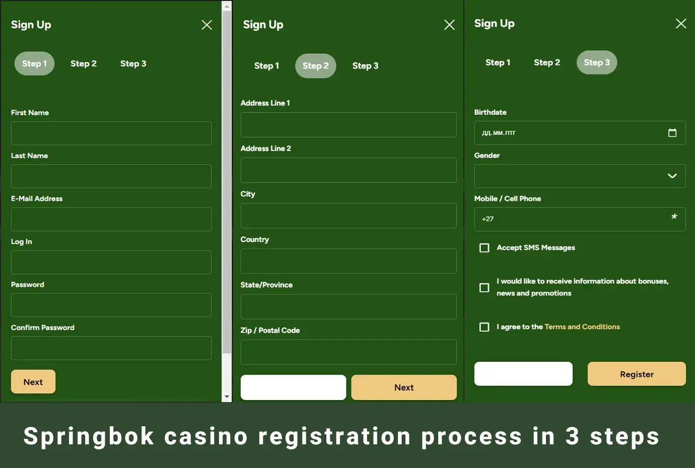 Springbok casino registration process in 3 steps