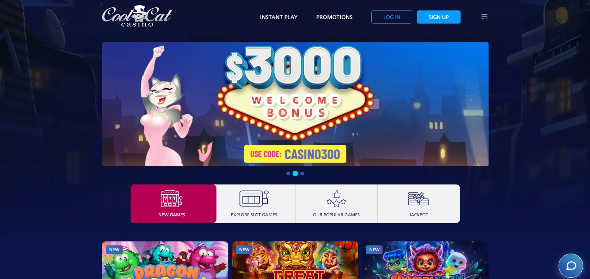 The homepage of Cool Cat Casino