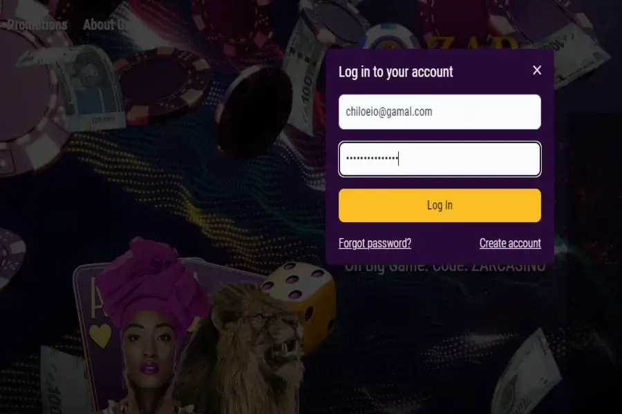 ZAR casino login after registration 4th step