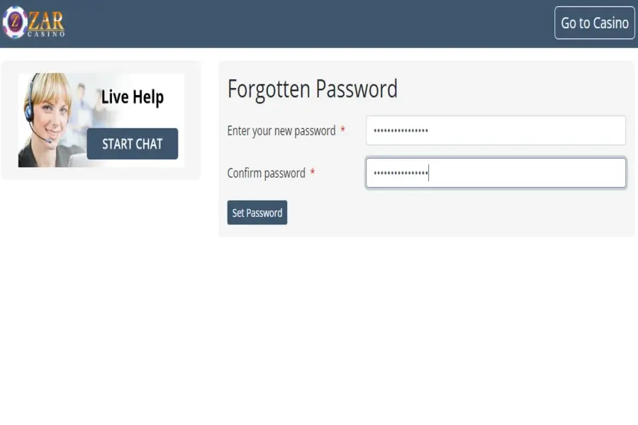 ZAR casino password recovery 4th step