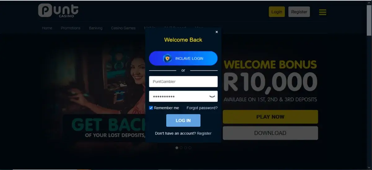 login to your casino account