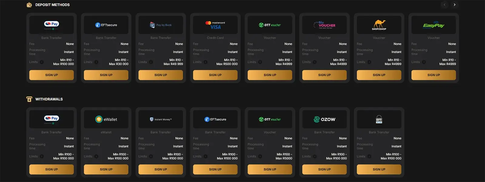 Pantherbet Casino Payment Methods in South Africa