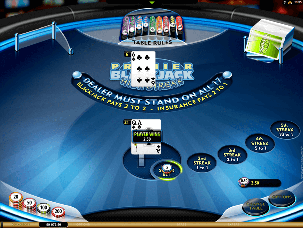 premier high streak blackjack microgaming online