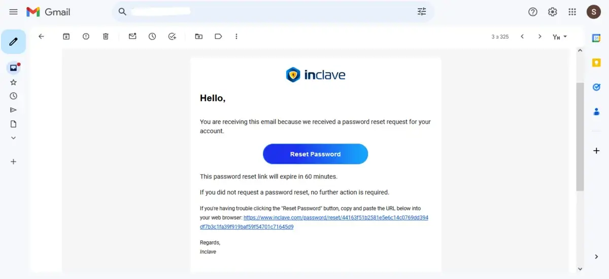 reset password using Inclave