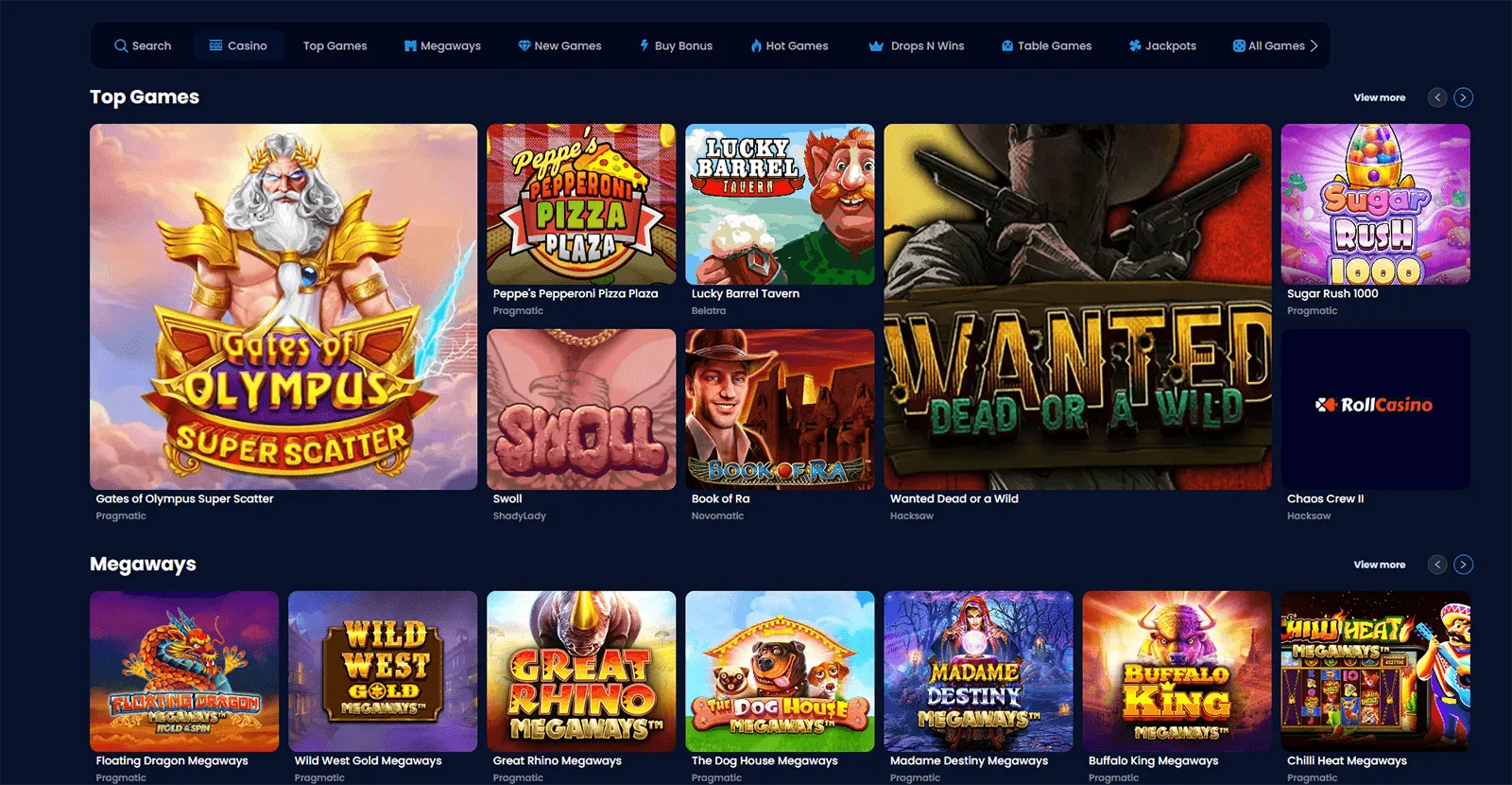 RollCasino Game Selection in South Africa